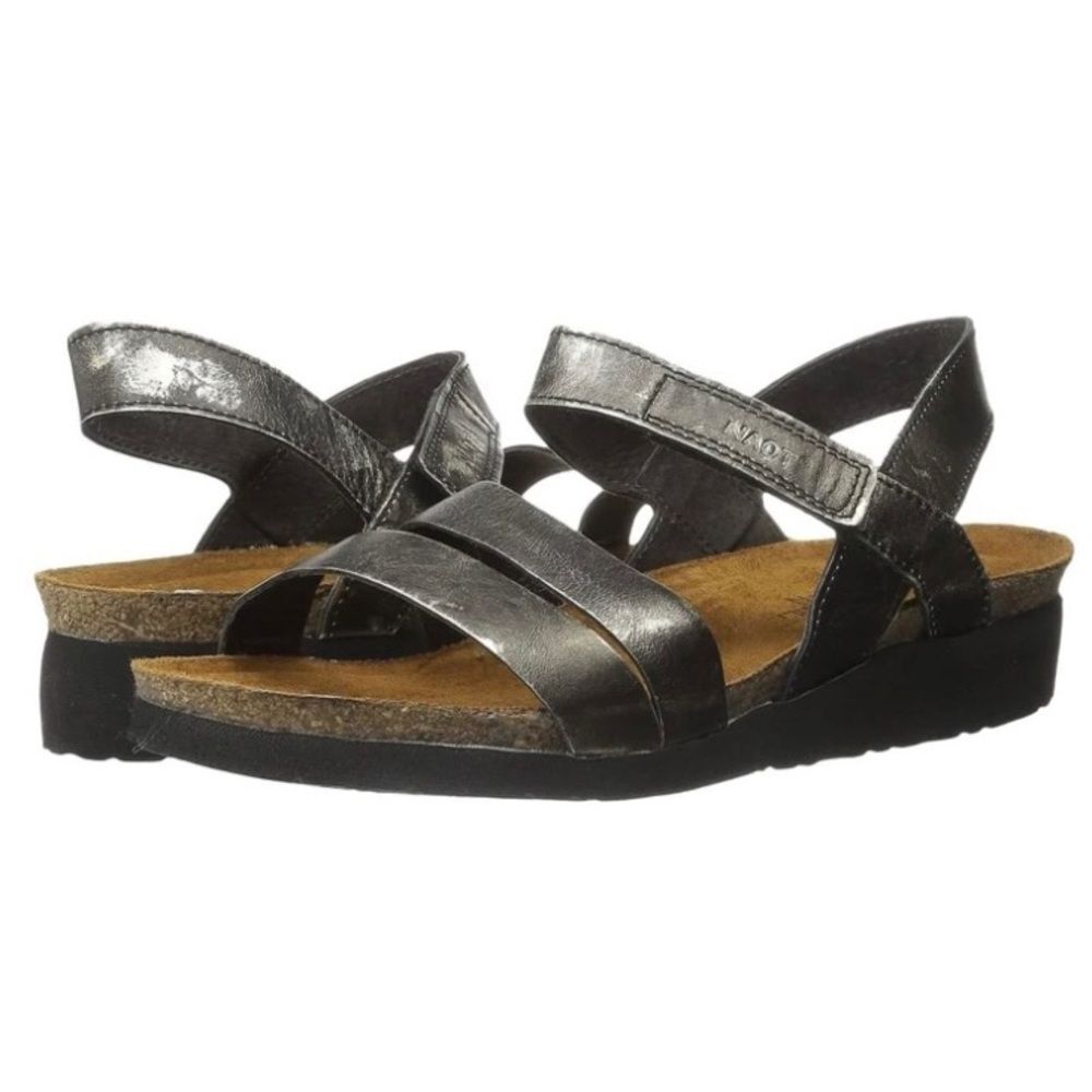 Naot Kayla Silver Crinkle Leather Strappy Comfort Sandal